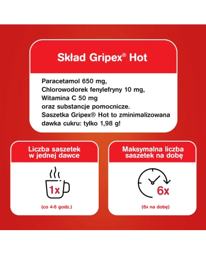 Gripex Hot, proszek do sporządzania roztworu doustnego, 8 saszetek - Wieloskładnikowy lek na objawy przeziębienia - 3