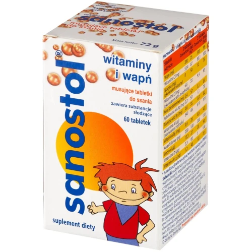 Sanostol 60 tabletek musujących do ssania - Wapń i witaminy dla dzieci od 4. roku życia - 1