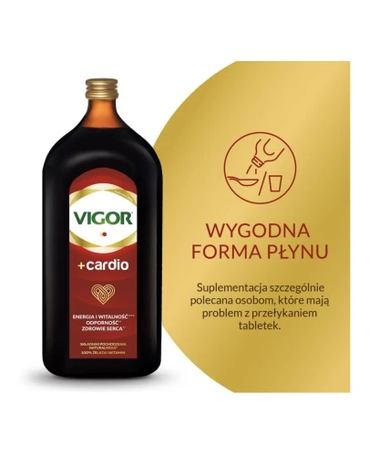Vigor+ Cardio tonik bezalkoholowy, 1000 ml - Z witaminami, głogiem i żelazem - 1