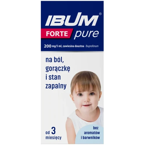 Ibum Forte Pure, bez aromatów i barwników, zawiesina doustna, 100 g  - W przebiegu grypy, przeziębienia oraz stanach zapalnych ucha środkowego - 1