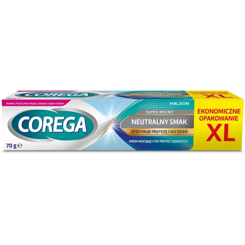 Corega Super Mocny XL, krem mocujący do protez zębowych, neutralny 70 g - Stabilizuje, zabezpieczenia utrzymanie funkcji protez zębowych - 1