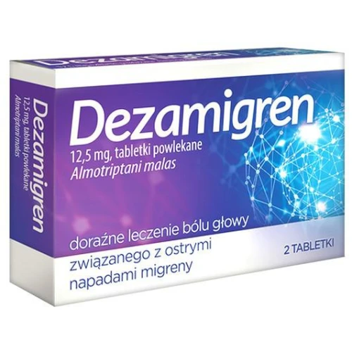 Dezamigren 12,5 mg,  2 tabletki - W doraźnym leczeniu bólu głowy związanego z ostrymi napadami migreny z aurą lub bez aury - 1