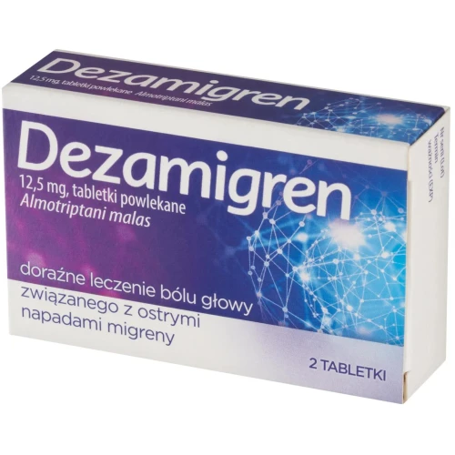 Dezamigren 12,5 mg,  2 tabletki - W doraźnym leczeniu bólu głowy związanego z ostrymi napadami migreny z aurą lub bez aury - 2