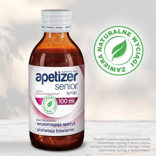 Apetizer Senior,  syrop malinowo-porzeczkowy, 100 ml - Z wyciągiem z mięty pieprzowej oraz ekstraktem z owoców anyżu - 1