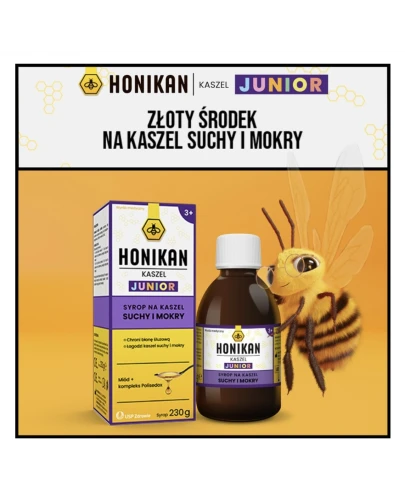 Honikan Kaszel Junior syrop, 230 g - Dla dzieci od 3. roku życia z miodem akacjowym i kompleksem Polisedox - 1