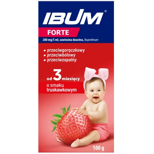 Ibum Forte 200 mg/5 ml, smak truskawkowy, zawiesina doustna, 100 g - Wykazuje działanie przeciwbólowe, przeciwgorączkowe i przeciwzapalne - 1