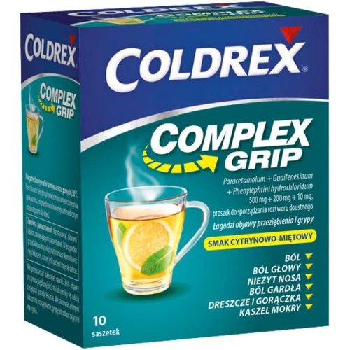Coldrex Complex Grip, 500 mg + 200 mg + 10 mg, proszek, 10 saszetek - Lek na przeziębienie i kaszel - 1