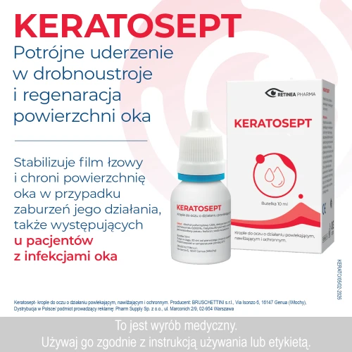 Keratosept krople do oczu, 10ml - Hydrożelowe krople z dekspantenolem o działaniu powlekającym, nawilżającym i ochronnym - 1