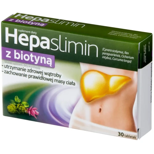 Hepaslimin z biotyną, 30 tabletek - Z wyciągiem z liści karczocha oraz cykorii, które wspomagają trawienie  - 1