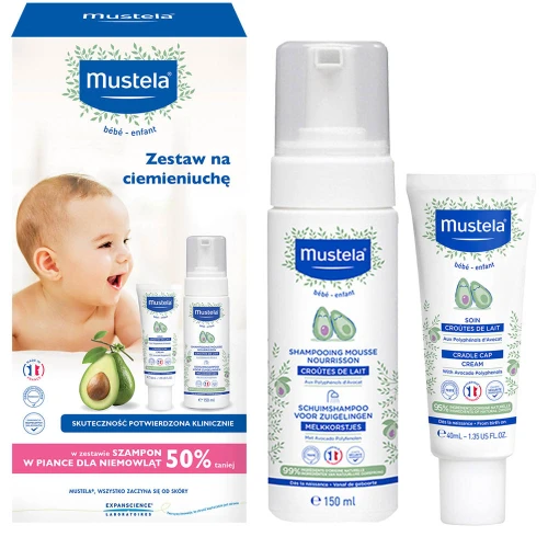 Mustela Bebe Enfant na ciemieniuchę - krem 40 ml, szampon w piance - 150 ml - Zestaw kosmetyków do pielęgnacji skóry głowy niemowląt - 1