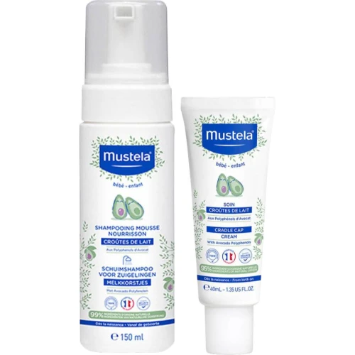 Mustela Bebe Enfant na ciemieniuchę - krem 40 ml, szampon w piance - 150 ml - Zestaw kosmetyków do pielęgnacji skóry głowy niemowląt - 2