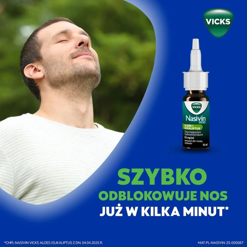 Nasivin Sinex Aloes i Eukaliptus, 0,5 mg/ml, aerozol do nosa, 15 ml - Łagodzi katar w przebiegu przeziębienia i problemów z zatokami - 1