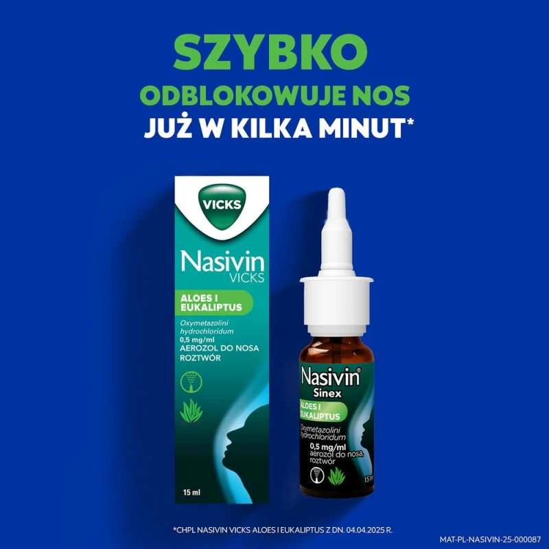 Nasivin Sinex Aloes i Eukaliptus, 0,5 mg/ml, aerozol do nosa, 15 ml - Łagodzi katar w przebiegu przeziębienia i problemów z zatokami - 2