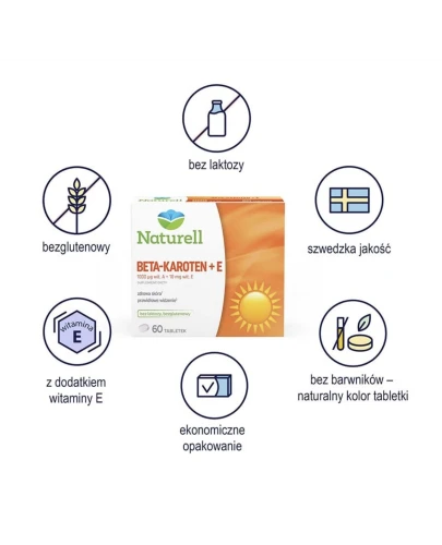 Naturell Beta-Karoten + E tabletki, 60 sztuk - Które wspierają zachowanie zdrowej skóry - 1