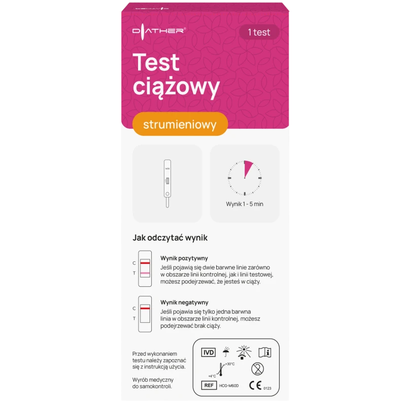 Diather Test ciążowy hCG strumieniowy, 1 sztuka - Do wczesnego diagnozowania ciąży w warunkach domowych - 2
