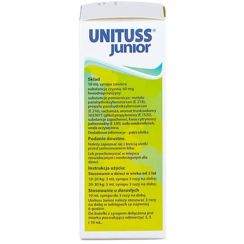 Unituss Junior syrop, 120 ml - O działaniu przeciwkaszlowym i znoszącym skurcz oskrzeli - 2