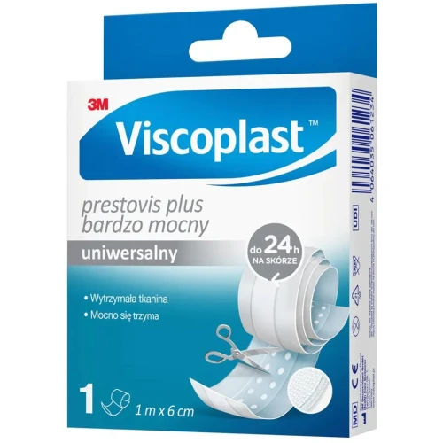 Viscoplast  Prestovis Plus Pierwsza Pomoc, bardzo mocny, 1 m x 6 cm - Trwały plaster z możliwością przycięcia do pożądanego rozmiaru - 1