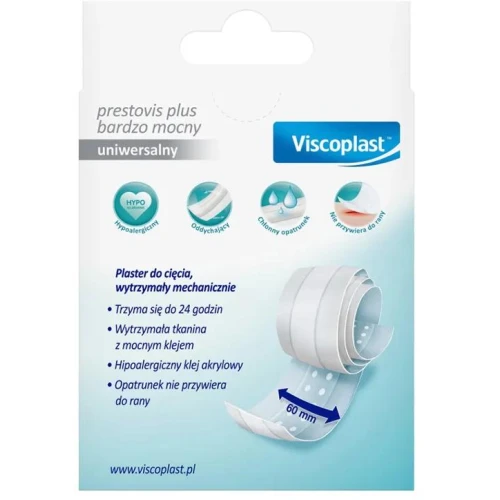 Viscoplast  Prestovis Plus Pierwsza Pomoc, bardzo mocny, 1 m x 6 cm - Trwały plaster z możliwością przycięcia do pożądanego rozmiaru - 3