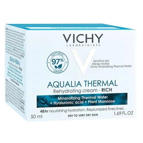 Vichy Aqualia Thermal Riche, skóra sucha, krem do twarzy,  50 ml - Dogłębnie nawadnia skórę, redukuje oznaki odwodnienia i zapewnia komfort skórze - 1