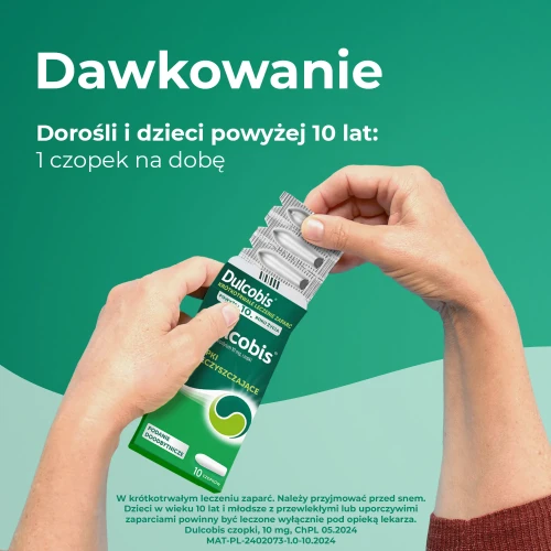 Dulcobis, 10 mg, 10 czopków  - Czopki z bisakodylem o działaniu przeczyszczającym - 5