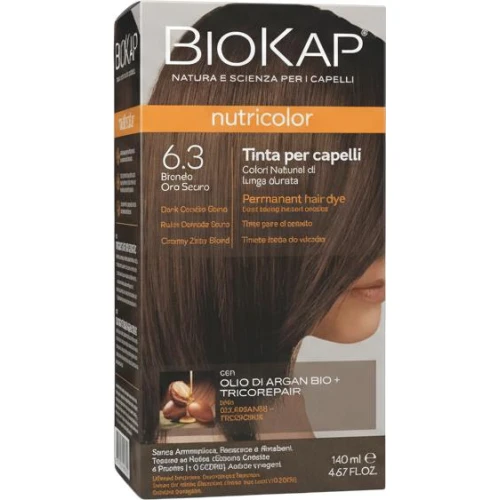 Biokap Nutricolor 6.3 Ciemny złoty blond, 140 ml - Farba koloryzująca do włosów bez amoniaku, rezorcyny, parabenów - 1