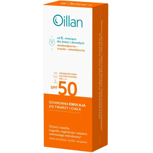 Oillan Ochronna emulsja przeciwsłoneczna do twarzy i ciała z filtrem SPF 50 do skóry wrażliwej, 100 ml - Od 6. miesiąca życia - 1