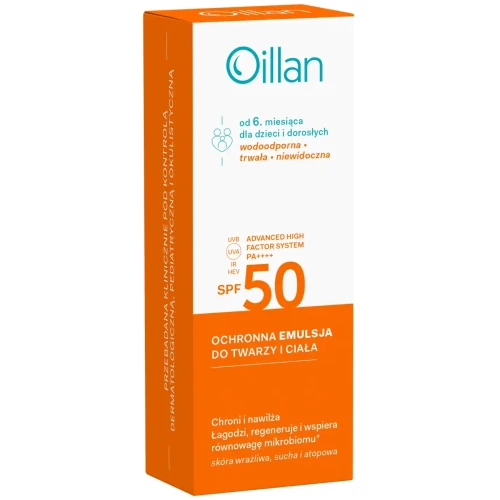 Oillan Ochronna emulsja przeciwsłoneczna do twarzy i ciała z filtrem SPF 50 do skóry wrażliwej, 100 ml - Od 6. miesiąca życia - 2
