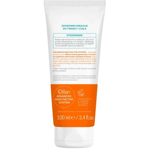 Oillan Ochronna emulsja przeciwsłoneczna do twarzy i ciała z filtrem SPF 50 do skóry wrażliwej, 100 ml - Od 6. miesiąca życia - 4