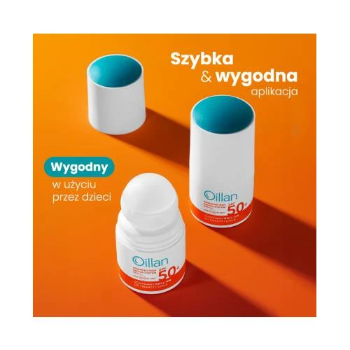 Oillan Ochronny roll-on przeciwsłoneczny z filtrem SPF 50, 50 ml - Przeciwsłoneczna ochrona twarzy i ciała, do skóry wrażliwej - 1