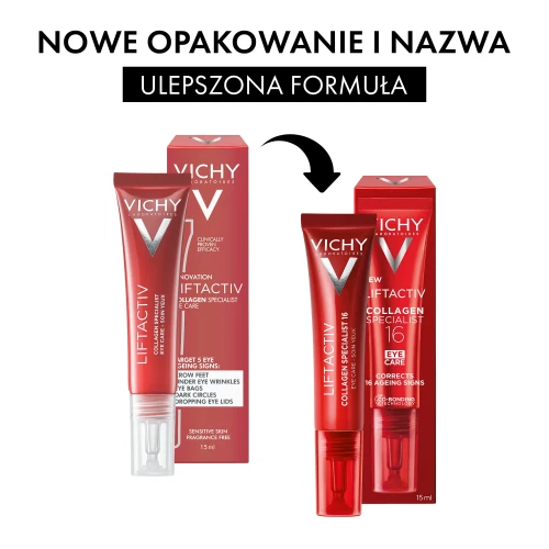 Vichy Liftactiv Collagen Specialist Eye Care, krem pod oczy, 15 ml - Wspomaga redukcję zmarszczek i poprawia jędrność skóry - 1