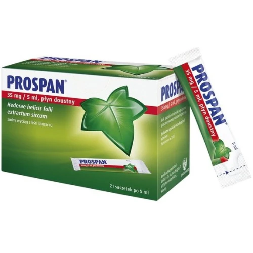 Prospan płyn doustny, 21 saszetek - Doustny płyn wykrztuśny z suchym wyciągiem z liści bluszczu - 1