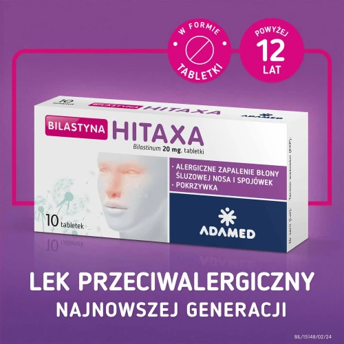 Bilastyna Hitaxa 20mg, 10 tabletek - Łagodzą objawy kataru siennego  - 2