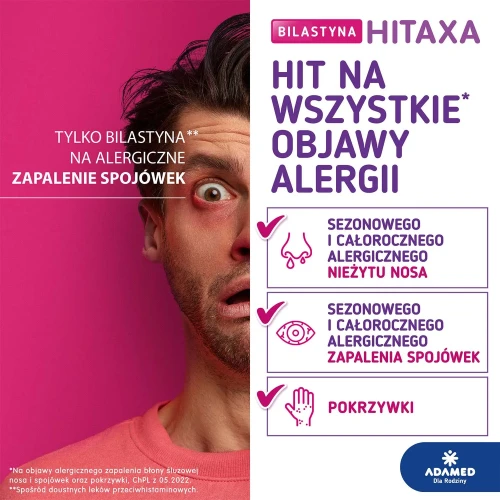 Bilastyna Hitaxa 20mg, 10 tabletek - Łagodzą objawy kataru siennego  - 3