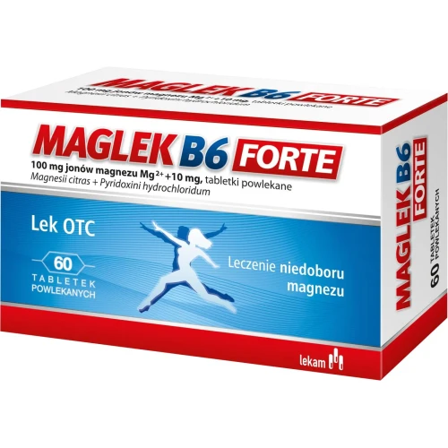 Maglek B6 Forte, 60 tabletek  - Tabletki na niedobory magnezu i witaminy B6 - 1