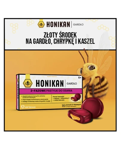 Honikan Gardło Pastylki dwufazowe do ssania, 16 sztuk - Z ekstraktem porostu islandzkiego i malwy  - 1