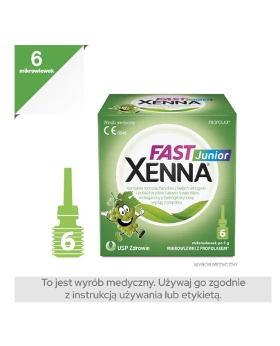 Xenna Fast Junior, 6 mikrowlewek po 5g - Na bazie naturalnych ekstraktów, pomocna w zaparciach u dzieci powyżej 1. roku życia - 1
