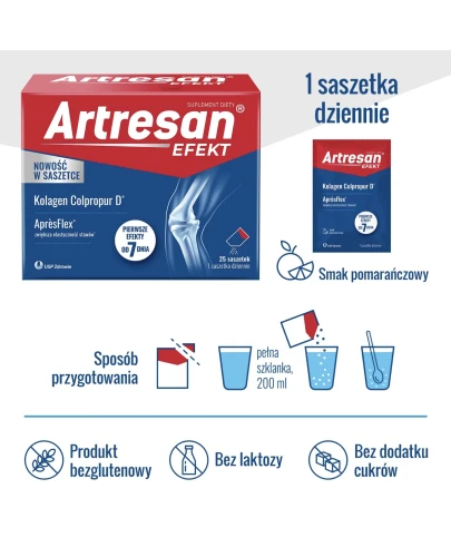 Artresan Efekt,  25 saszetek - Z ekstraktem z Boswellia serrata, witaminami i manganem, które wspierają funkcjonowanie stawów - 1