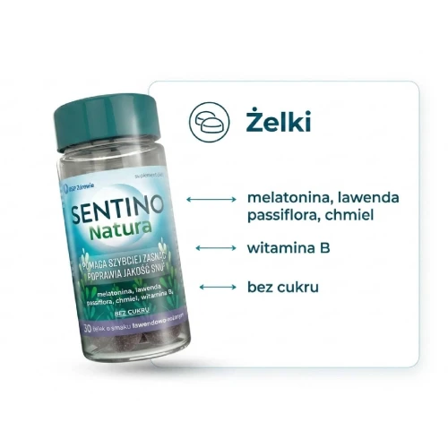 Sentino Natura o smaku lawendowo-różanym, 30 żelek - Z melatoniną, wyciągiem z kwiatów męczennicy cielistej i szyszek chmielu  - 4