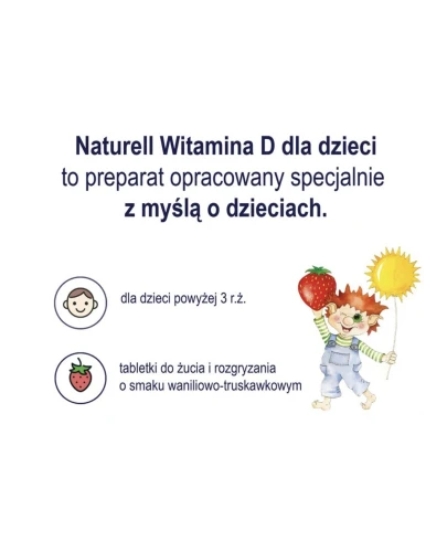 Naturell Witamina D dla dzieci, 60 tabletek - Do żucia i rozgryzania o smaku waniliowo-truskawkowym - 3