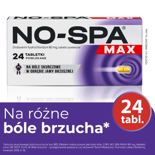 No-Spa Max, 80 mg, 24 tabletki - Rozkurczowe, zmniejszają ból  i bolesne skurcze w obrębie narządów jamy brzusznej oraz miednicy mniejszej - 1