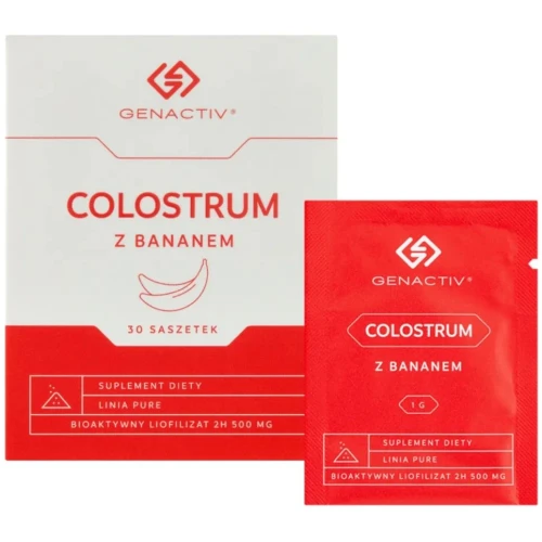 Genactiv Colostrum z bananem, 30 saszetek - Colostrum o przyjemnym bananowym smaku. Odpowiednie dla całej rodziny. - 1