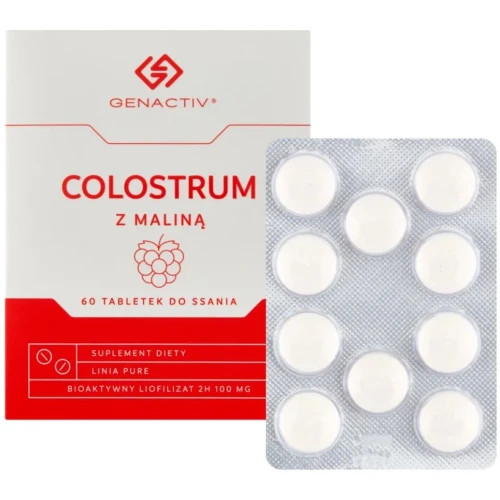 Genactiv Colostrum z maliną, 60 tabletek do ssania - Liofilizowane Colostrum w postaci tabletek do ssania. - 1