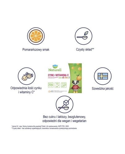 Naturell Cynk + Witamina C dla dzieci, 60 tabletek - Dla dzieci od 3. roku życia - 1