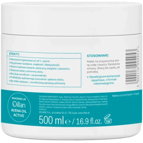 Oillan Nawilżający Dermo-krem, 500 ml - Krem nawilżający, który intensywnie regeneruje oraz głęboko nawilża i koi - 1