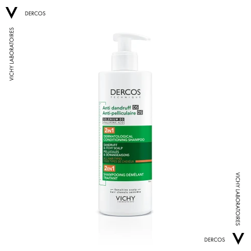 Vichy Dercos DS, szampon przeciwłupieżowy z odżywką 2 w 1, 390 ml - Pelęgnuje włosy i usuwa łupież  - 1