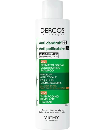 Vichy Dercos DS, szampon przeciwłupieżowy z odżywką 2W1, 200 ml - Pielęgnuje włosy i usuwa łupież  - 1