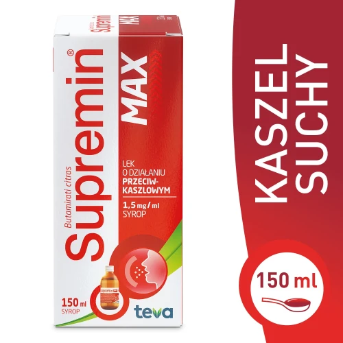 Supremin Max syrop, 150 ml - Zmniejsza częstość i natężenie kaszlu poprzez hamowanie odruchu kaszlowego - 2