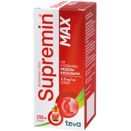 Supremin Max syrop, 150 ml - Zmniejsza częstość i natężenie kaszlu poprzez hamowanie odruchu kaszlowego - 3
