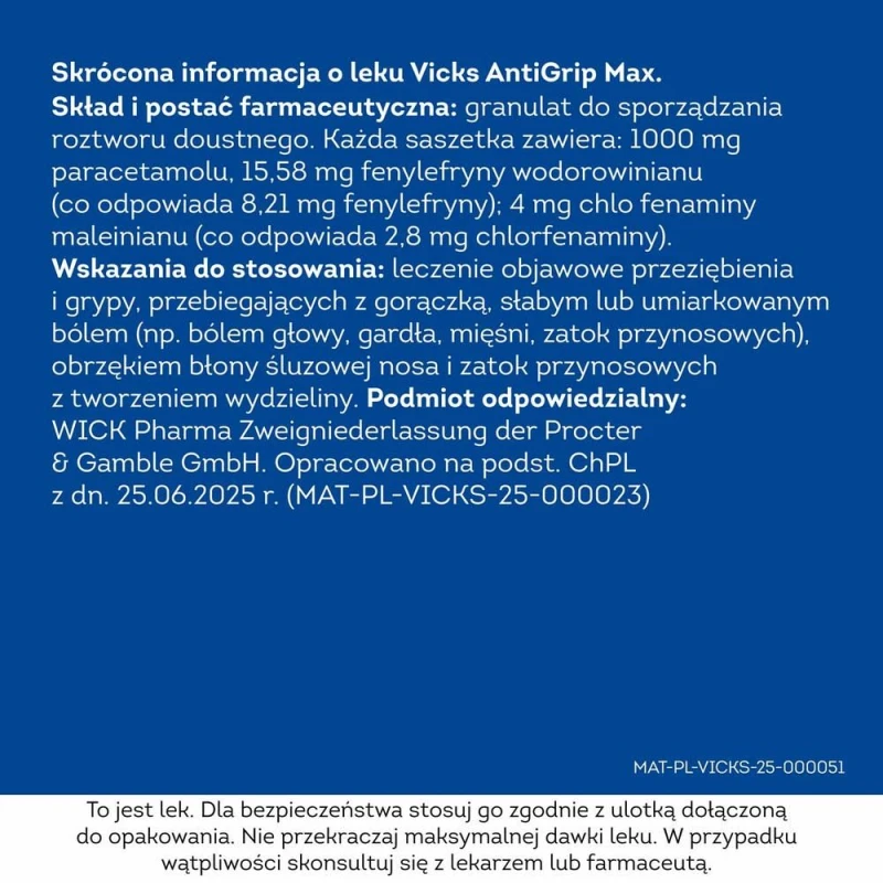 Vicks AntiGrip Max granulat do sporządzania roztworu doustnego, 14 saszetek - Do stosowania  leczeniu objawowym infekcji, takich jak grypa i przeziębienie - 8