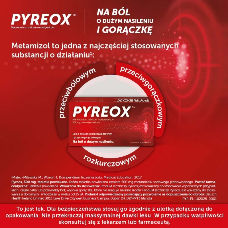 Pyreox, 500 mg, 20 tabletek - Lek o działaniu przeciwbólowym, przeciwgorączkowym i rozkurczowym - 2